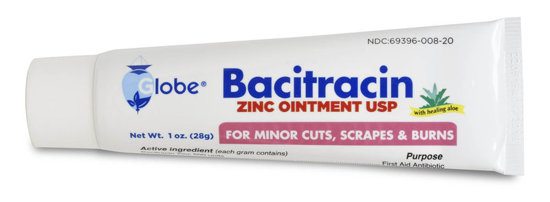 [Australia - AusPower] - (4 Pack) Globe Bacitracin Zinc Ointment + Aloe 1oz, Antibiotic Ointment, Essential Antibiotic First Aid Supplies, Healing Action, Maximum Antibiotic Power, Prevents Infection in cuts, scrapes, Burns 