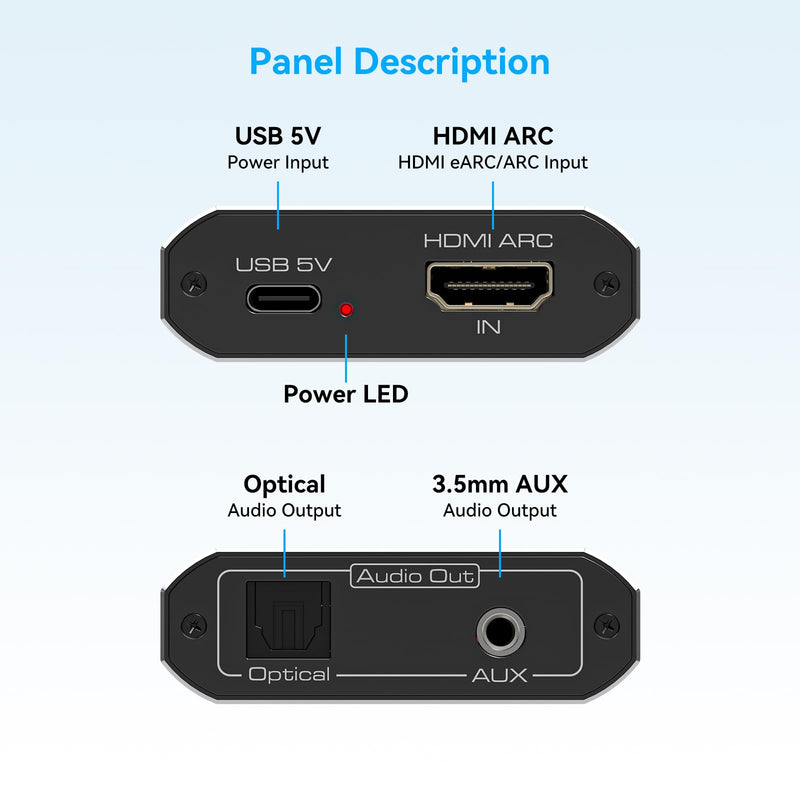 [Australia - AusPower] - VPFET HDMI ARC Audio Extractor Only Work for HDTV ARC to Optical HDMI ARC to RCA Audio Converter Adapter RCA to 3.5MM AUX+Toslink output Support 192KHZ for Soundbar Speaker Headphones Amplifier No CEC 