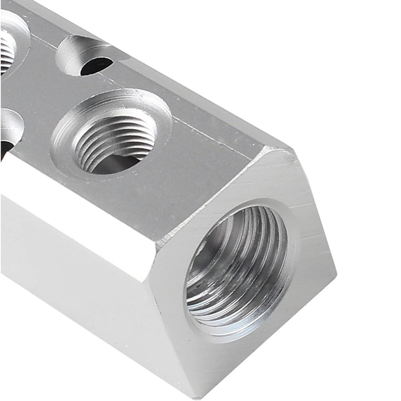 [Australia - AusPower] - 4 Way Pneumatic Manifold Air Distribution Block, Aluminum Alloy Air Compressor Manifold Distribution Block, G1/2 Supply Port, G1/4-Inch Output Port (4 Way 6 Port) 4 Way 6 Port 