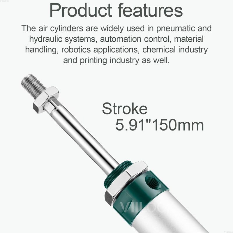 [Australia - AusPower] - Pneumatic Air Cylinder 25mm Bore 150mm Stroke, Mini Air Cylinder Single Rod Double Action MAL 25 X 150 25mm x 150mm 
