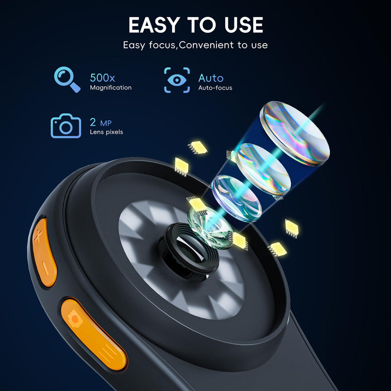 [Australia - AusPower] - Handheld Digital Microscope for Kids Adults, SKYBASIC 500X Coin Microscopes Magnifying Glass, 2" Screen Portable Pocket Soldering Microscope Camera, Children Science Educational Fun Birthday Gift Toys 
