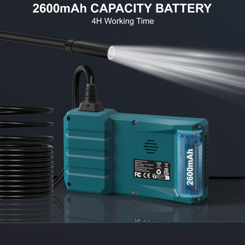 HANMATEK Industrial Endoscope, 4.3-Inch TFT Screen, 16.5ft Flexible Cable, IP67 Waterproof, 8mm Camera with Adjustable LED Lights, USB-C Charging, 4 Hours Battery Life, 180° Rotating Display IE01