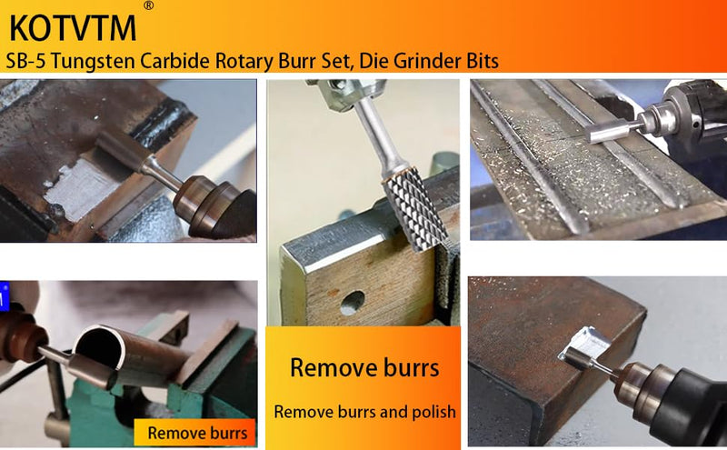 Carbide Burr Set 1/4" Shank SB-5 Die Grinder Bits Tungsten Double Cut Burr Bits (1/2" Cutter Dia X 1" Cutter Length) for Die Grinder Kits Metal Grinding Drilling Polishing (5pcs) Sb-5, Head Cutting Diameter: 1/2" (5pcs)