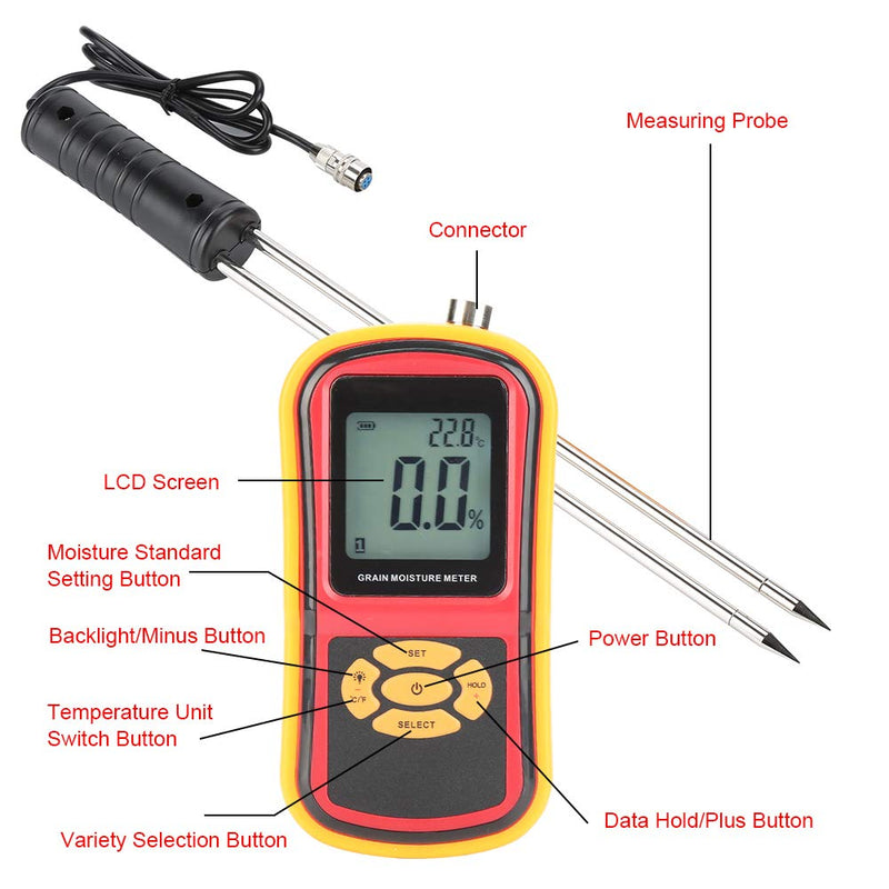 [Australia - AusPower] - Meter Digital Meter, Portable Tester LCD Tester Temperature Meter for Wheat Rice Corn Bean, Tester 