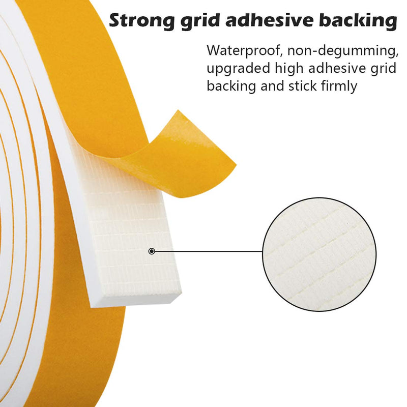 White Door Window Weather Stripping Self Adhesive Foam Tape 1 in × 3/4 in × 13 Ft, High Density Foam Sealing Strip Window Insulation Weatherproof Gasket Tape for Doors and Windows 1 In x 3/4 In x 13Ft White