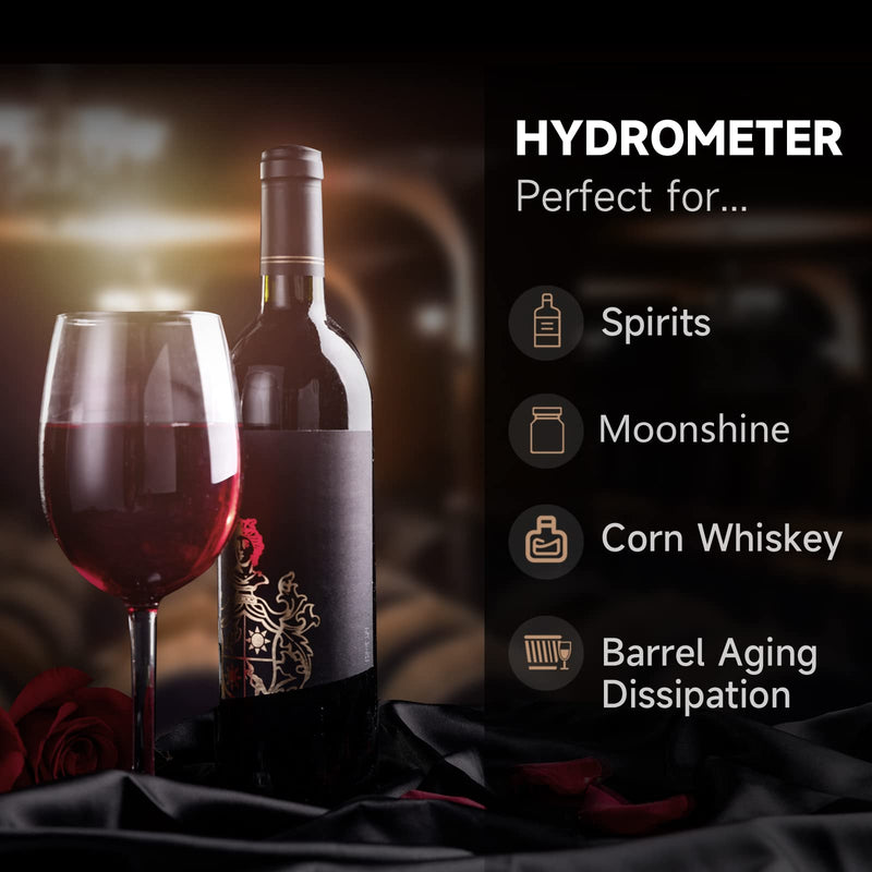 [Australia - AusPower] - Alcohol Hydrometer Meter Test Kit 0-200 Proof & Tralle,with Glass Test Jar,Accurate Tester & Glass Cylinder for Proofing Distilled Spirits & Moonshine Alcoholmeter Testing Set,HDRELEODY 