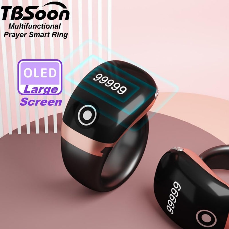 Lightweight Tasbih Smart Ring, Tasbeeh Counters,Prayer Direction Indicator Guide,5 Azan Alarm Clock,Forgiveness,Electronic Rosary,Eid al-Fitr Eid al-Adha Ramadan Gift for men women-Black Pro with APP Black Pro