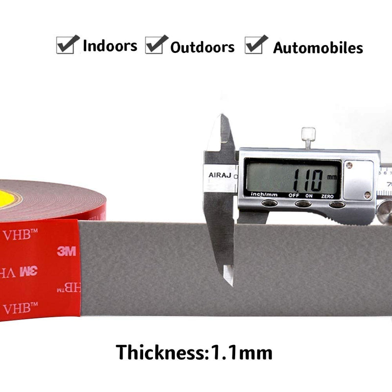 [Australia - AusPower] - 3M 4611 Double Sided Tape, Heavy Duty Mounting Tape, Waterproof Foam Tape for LED Strip Lights, Home, Office and Car Decor (Gray,1 in x 15.6Ft) 1in*15.6ft 