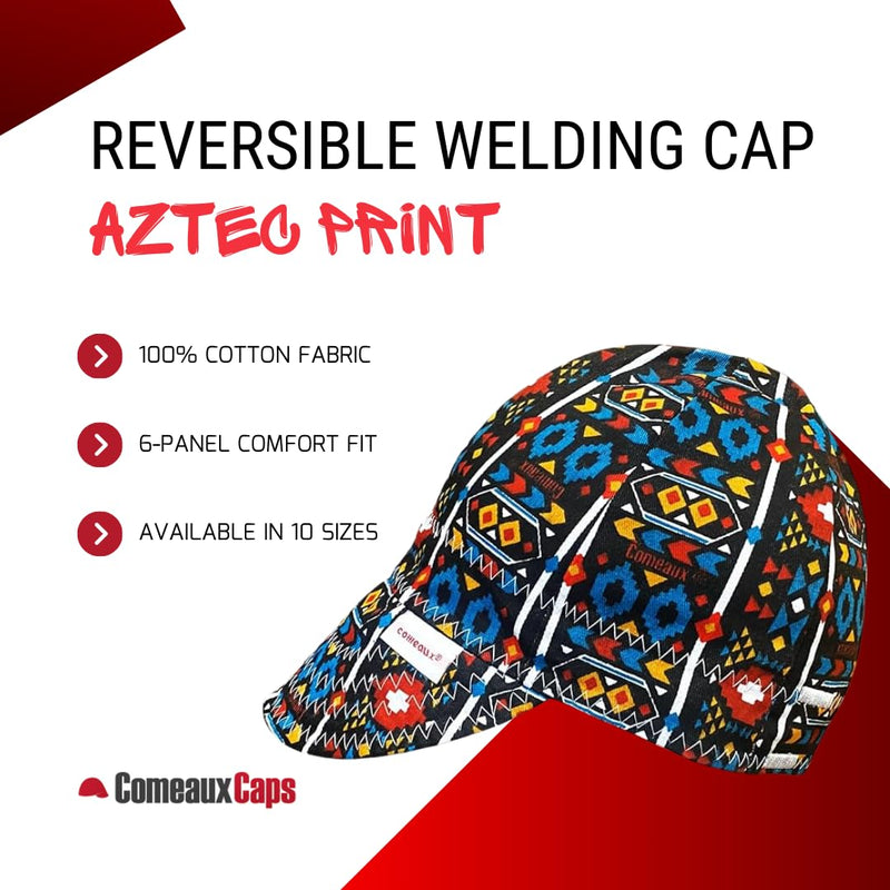 [Australia - AusPower] - Comeaux Caps Aztec Print Reversible Welding Cap | 100% Cotton, Durable Work Hat for Men & Women 7 5/8 Red 