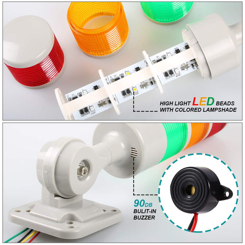 [Australia - AusPower] - Stack Lights, Industrial Signal Tower with Rotatable Base, Steady/Flashing Light Switchable, 12V/24V DC (3-Layer, No Buzzer) RED/YELLOW/GREEN DC 12-24V 3 Layer/no Buzzer 