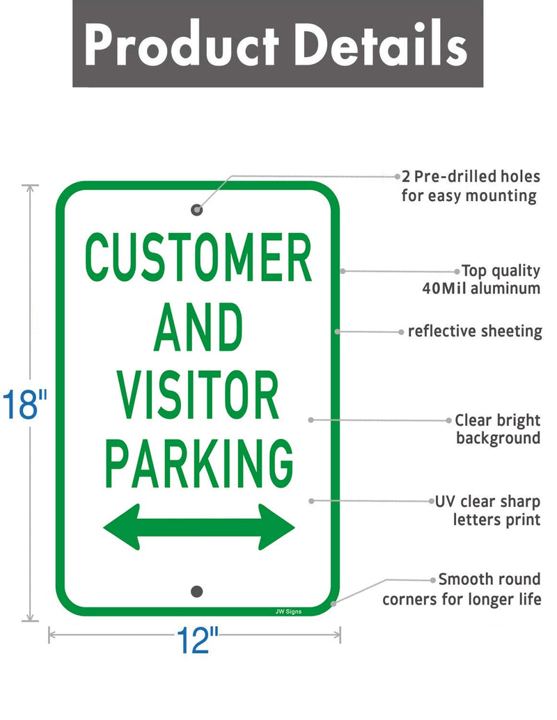 Customer and Visitor Parking Sign (2 Pack) 18" x 12" Rust Free 0.40 Aluminum Warning Sign UV Coating Weather Resistant for Parking Lots/Private Driveways/Businesses