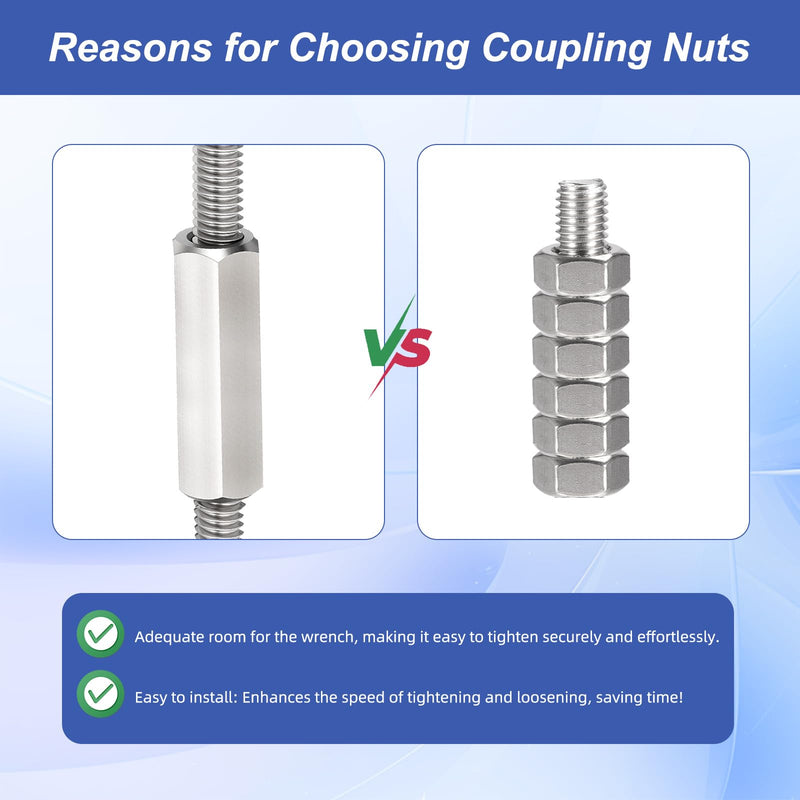 [Australia - AusPower] - Hex Coupling Nuts, M8 x 1.25-Pitch UNC 30mm/1.18" Length, 4 Pack 304 Stainless Steel Rod Coupling Nut for Threaded Rods & Studs M8-1.25 x 30mm 