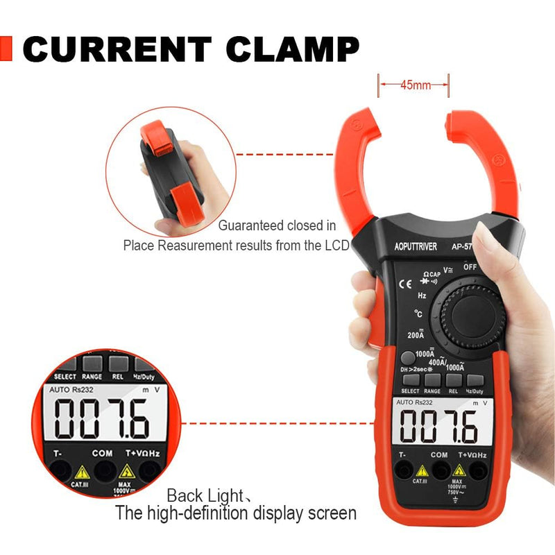 [Australia - AusPower] - Digital Clamp Meter AP-570T-APP Bluetooth Clamp Multimeter 4000 Counts Auto-Ranging Multimeter with DC/AC Voltage & Current, Resistance, Temperature, Frequency, Duty Cycle 570CAPP(Bluetooth Clamp Meter) 