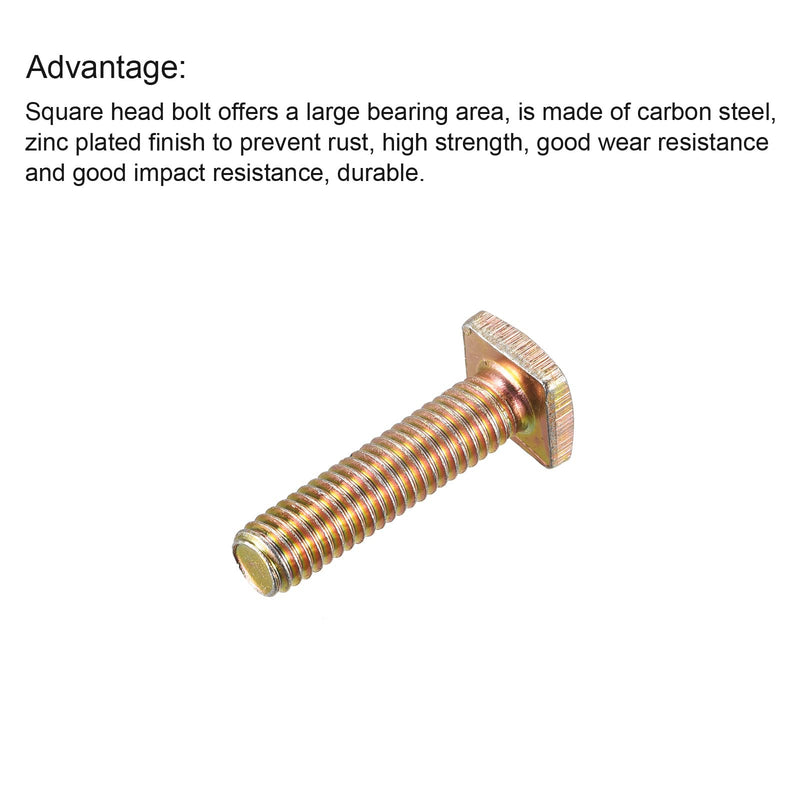 [Australia - AusPower] - uxcell Square Head Bolt, 20pcs M6x25mm Fully Thread Carbon Steel Grade 4.8 Square Machine Screws, Gold Tone 25mm 20 