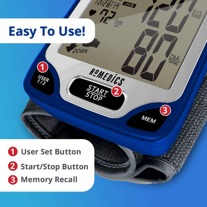 [Australia - AusPower] - Homedics Blood Pressure Monitor, Automated Wrist Blood Pressure Machine for Home use with Easy One-Touch Operations. Stores up to 120 Readings (60 Readings per 2 Users). Cuff and Storage Case Included 