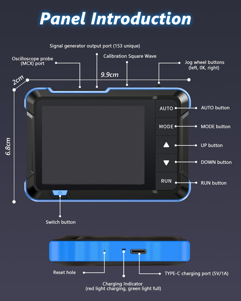 [Australia - AusPower] - DSO153 Oscilloscope, Portable Car Oscilloscope, 5MS/s High Sample Rate, 1M Bandwidth, Digital Handheld Oscilloscope with 0-10KHz Signal Generator, 14 Waveforms, Automatic Shut-Off, P6100 Probe Head DSO153 