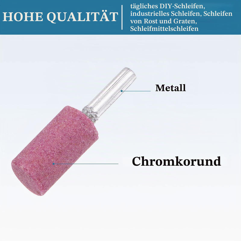 Quartzman 12 Pieces 6 mm Shaft 16 mm Diameter Grinding Stones Mounted Pink | Cylinder shape whetstone for grinding and polishing