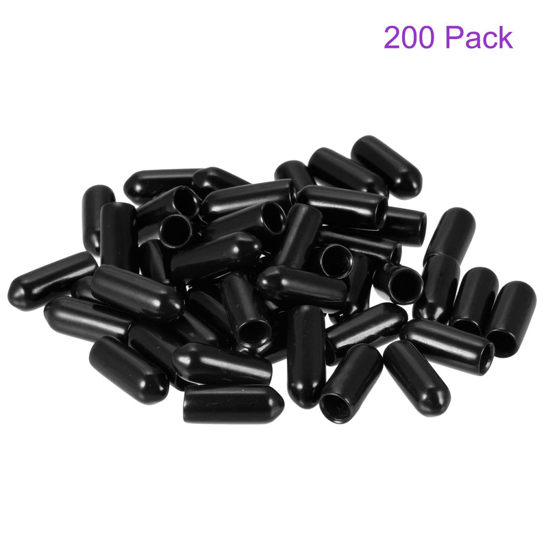 [Australia - AusPower] - DMiotech 200 Pack 3/16" ID Black Screw Thread Protectors Rubber End Caps Bolt Covers for Screw Bolt Furniture Pipe 3/16" 