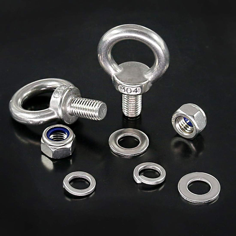 [Australia - AusPower] - Glarks 8Pcs M14 Heavy Duty Screw Bolt, 304 Stainless Steel Male Thread Machinery Shoulder Lifting Ring Eye Bolt with Lock Nuts/Lock Washers/Flat Washers Set 