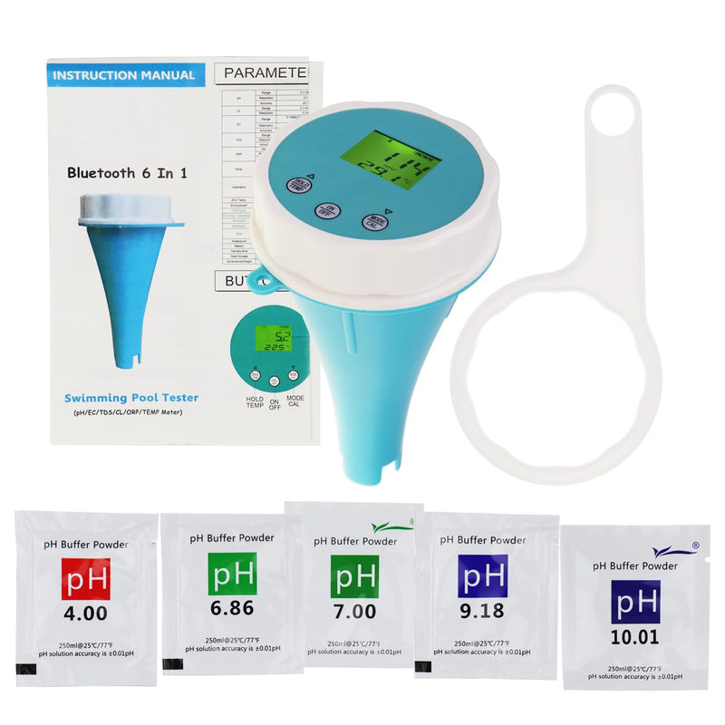 [Australia - AusPower] - Bluetooth Swimming Pool Water Tester 6-in-1 EC/Salinity/pH/ORP/Temperature/Chlorine Meter, Wireless Floating Smart Pool Monitor Water Tester for Pools, Hot Tubs, & Swim Spas 