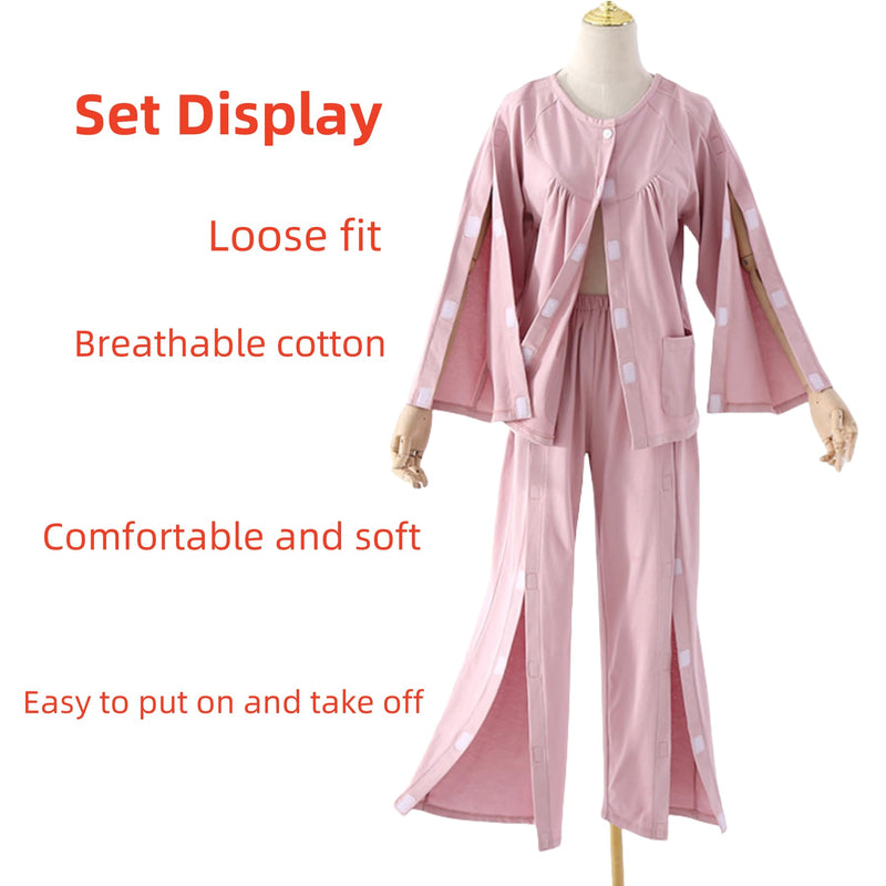 [Australia - AusPower] - Long-Sleeved Pajamas,Tear Away Bedridden Clothes,Suitable for Postoperative Care,Pink XX-Large Pink 
