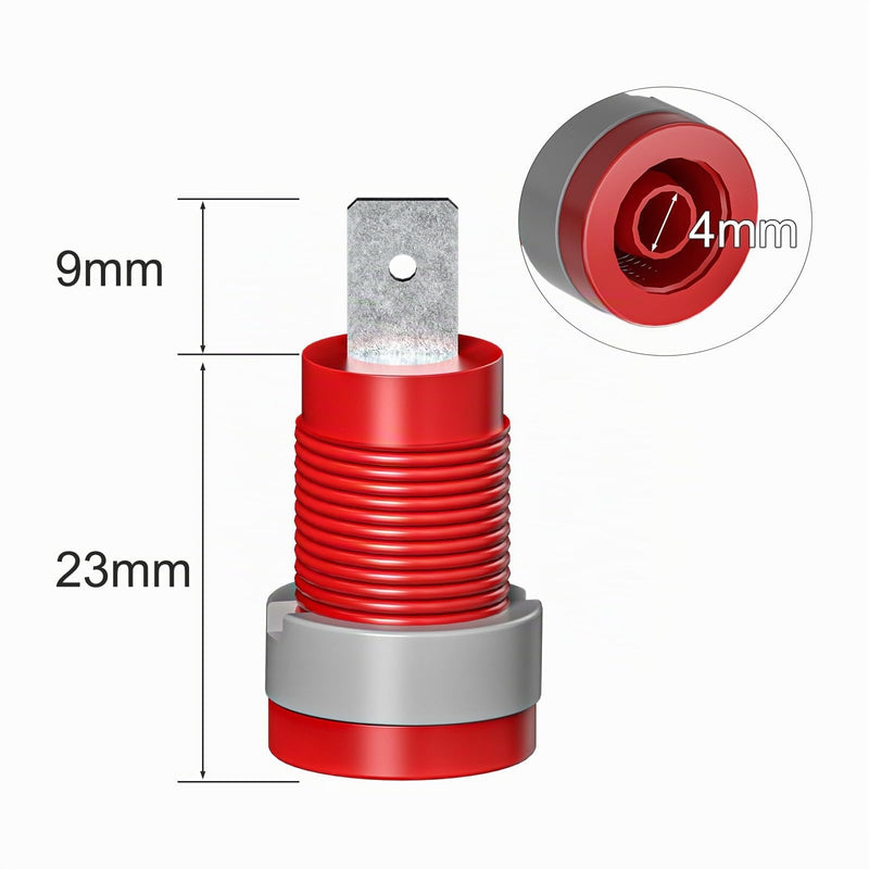 Banana Sockets Panel Mount Sockets Red & Black Pack of 10 | 4mm PA Thread Nickel Plated Copper Plug (9mm/4mm Bore) 32A 600V Twist Lock 10 Stück