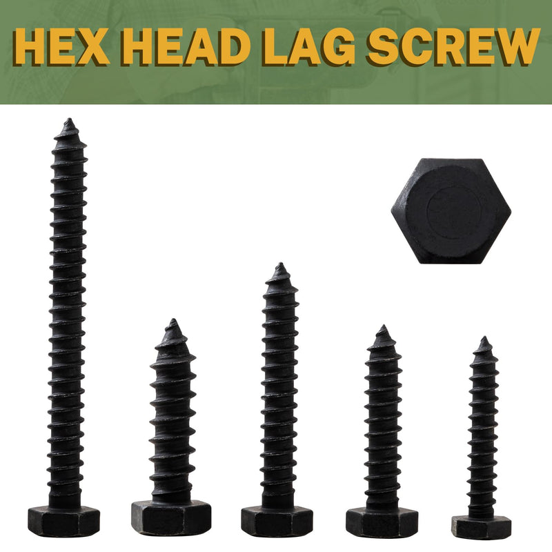 [Australia - AusPower] - LIONMAX Lag Screws Bolts 5/16" x 3 Inch, 15-PCS, Stainless Steel Black Lag Bolt, Hex Head Wood Screws 5/16" x 3" 