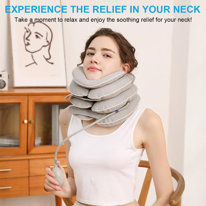 [Australia - AusPower] - Neck Stretcher with Neck Brace,Cervical Traction Neck Device,Neck Relief Tool,Adjustable Inflatable Cervical Brace,Home Use Neck Decompression New Technology Breathable Fabric Washable&Colorfast(Gray) Gray 
