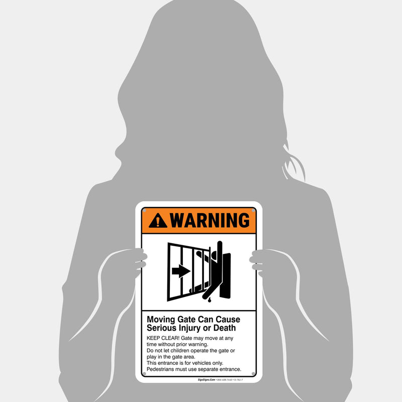 Moving Gate Sign, Moving Gate Can Cause Serious Injury or Death 10x7 Inches, Rust Free .040 Aluminum, Fade Resistant, Made in USA