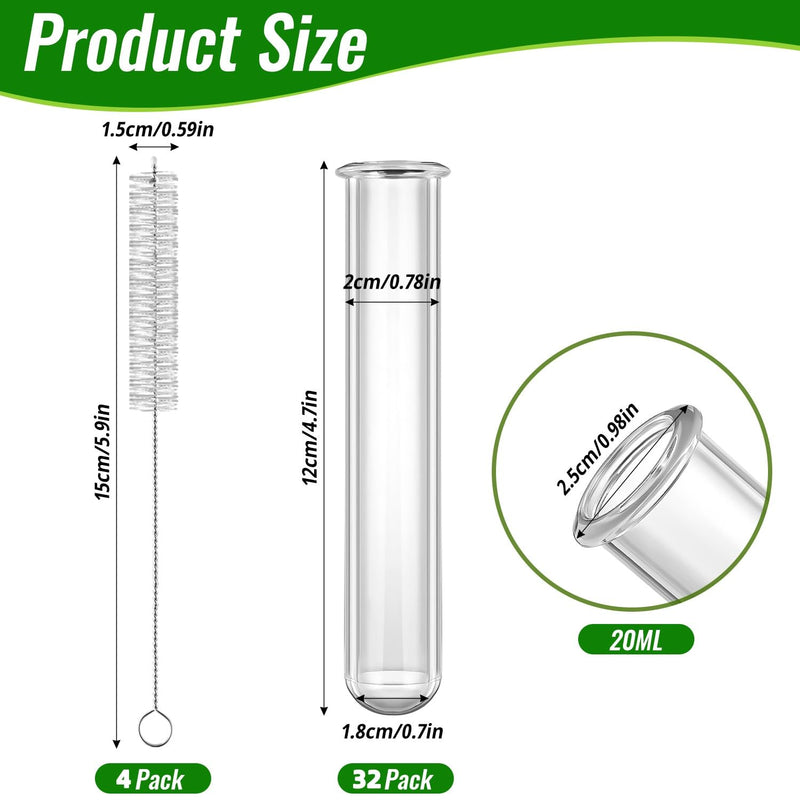 32 pcs Clear Plant Propagation Tubes 20ml Plastic Test Tubes for Scientific Experiments Sample Testing, Round Bottom Test Tube for Home Office Desktop Decoration Bead Party Candy Storage 32