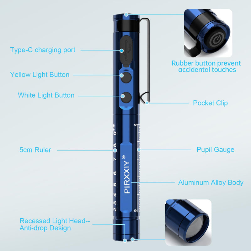 [Australia - AusPower] - Pen Light for Nurse, Rechargeable LED Medical PenLight, Warm/Cool White & Stepless Dimming, Portable Medical PenLight for Nurse, Doctor, First Aid, EMT, Nursing,Nursing Student (Dark Blue) Dark Blue 