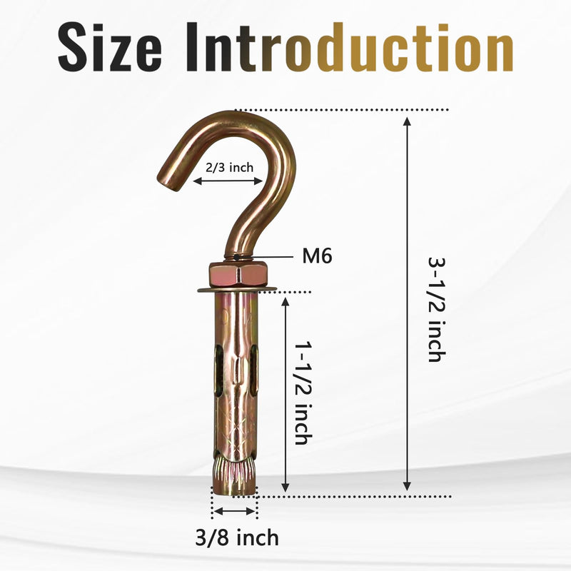 [Australia - AusPower] - M6 Concrete Hooks Brick Wall Hooks for Hanging, 3/8”x 1-1/2” Expansion Eye Bolt Screw Anchor, Heavy Duty Open Cup Hook for Cement Ceiling Hanging Pictures Light Plants (4 pcs) M6 