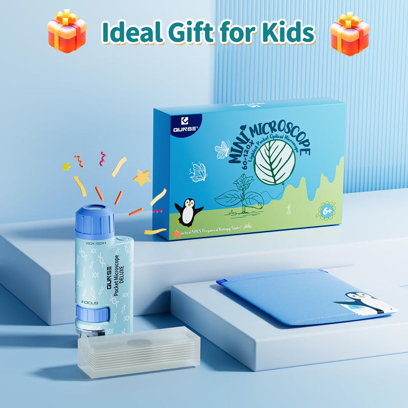 [Australia - AusPower] - Kids Pocket Mini Portable Handheld Microscope 60x-120x,with 5 Slides Specimens,Microscope for Kids Gift Packaging, Presents,Christmas, Birthday (Blue) Blue 