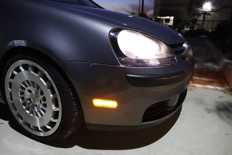 iJDMTOY Smoked Lens Amber Full LED Bumper Side Marker Light Kit Compatible With Volkswagen 2006-2009 MK5 Golf/GTI Rabbit, 2005-2010 Jetta, 2008 R32, 40-SMD LED, Replace OEM Front Sidemarker Lamps Smoked Lens Amber LED