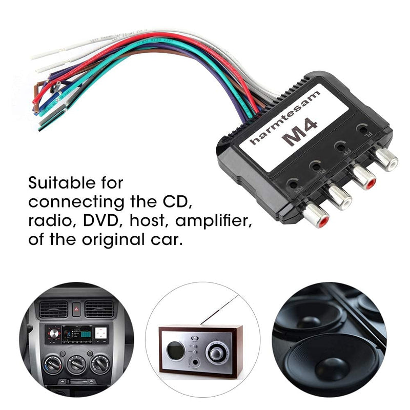 JL Audio High Low Converter, Duokon Car Stereo Subwoofer 4 Channel High to Low Audio Converter with Power Amplifier Control Wire Plastic Black