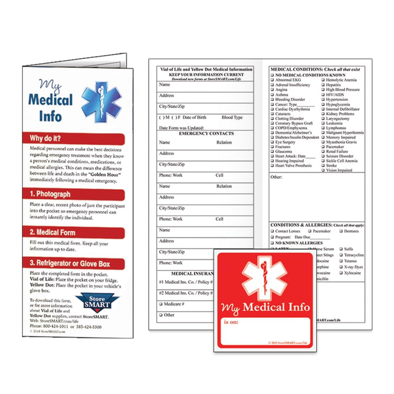 [Australia - AusPower] - StoreSMART - Vial of Life PRO Medical Info Pocket - Magnetic Back - 5-Pack - for Refrigerator, Locker, Filing cabinets - LP4X9SW-5 
