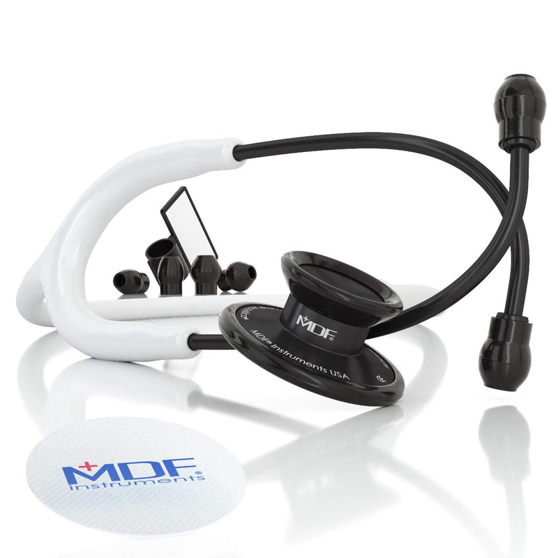 [Australia - AusPower] - MDF Instruments Acoustica Lightweight Stethoscope for Doctors, Nurses, Students, Black/White Tube + MDF LUMiNiX Illuminator Medical Professional Diagnostic Penlight 