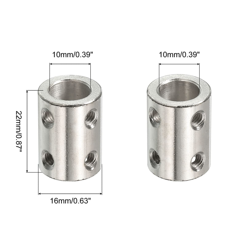 [Australia - AusPower] - PATIKIL Shaft Coupler Connector L22 x D16 10mm to 10mm Bore Rigid Coupling Stainless Steel Shaft Joint w Screw for 3D Printers Silver 4Pack 