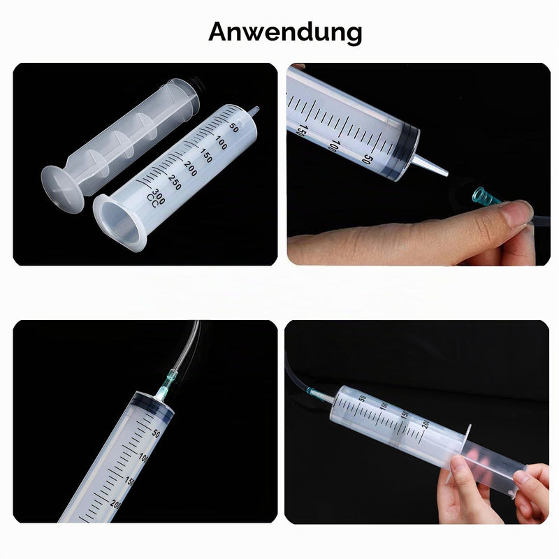 2 x Syringes, Syringe 200 ml + 300 ml, Syringe with Hose, Large Syringe | Extraction syringe, oil syringe, dosing syringe without needle, syringe set for laboratory, industry, animal feeding 200ml+300ml