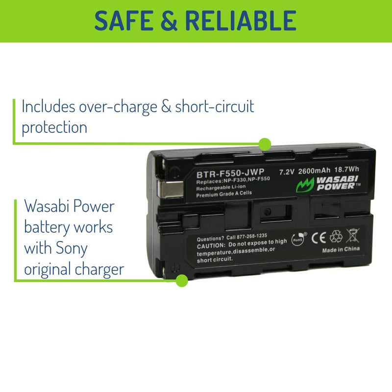[Australia - AusPower] - Wasabi Power Battery for Sony NP-F330, NP-F530, NP-F550, NP-F570 (2600mAh, L Series) & CN-160, CN-216, CN-126 Series, Atomos Ninja V, Shinobi, Shogun 7, BMPCC 6K Pro and More 