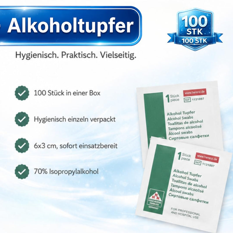 Alcohol Swabs for Cleaning 70% Isopropyl Alcohol Non-Sterile Individually Packed Unfolded 6 x 3 cm Box of 100