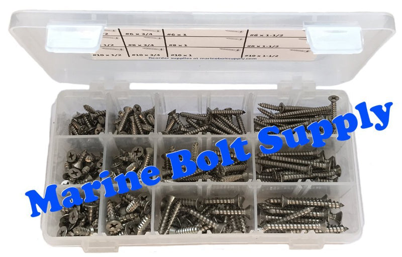 Type 316 Stainless Steel Phillips Drive Flat Head Sheet Metal Screw Kit - Marine Bolt Supply 6-111906