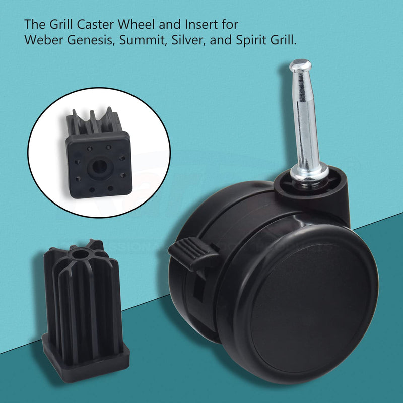 [Australia - AusPower] - Caster Wheel Gas Grills/Stem Style Locking Swivel Caster 6414 306414 for Weber, Genesis, Summit, Silver, Spirit Gas Grills, Includes Caster Insert (2 5/16" in Diameter) (2) 