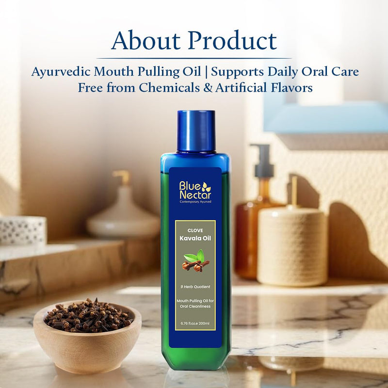 Blue Nectar Clove Oil Pulling for Mouth | Ayurvedic Mouth Wash for Oral Care | Natural Coconut Oil for Oral Care & Fresh Breath | Alcohol Free Mouthwash (9 Herbs, 6.76 Fl Oz) Zesty Clove 6.76 Fl Oz (Pack of 1)