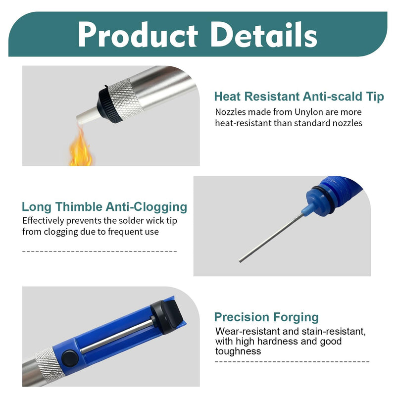 Pack of 2 Metal Antistatic Desoldering Suction Pump with Teflon Tip | Soldering pump, desoldering pump, solder suction and desoldering iron, for soldering, for solder removal