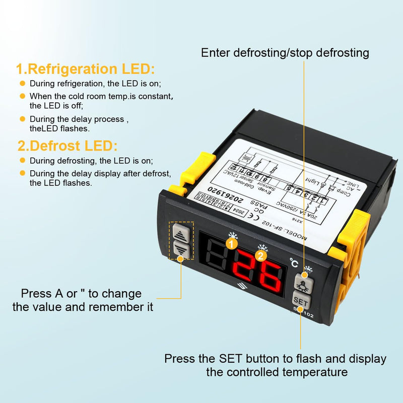 [Australia - AusPower] - Electronic Temperature Controller SF-102 Digital Display Freezer Thermostat Regulator 110V an Evaporator Fan Controller Defrost Heating Wire Controlle 