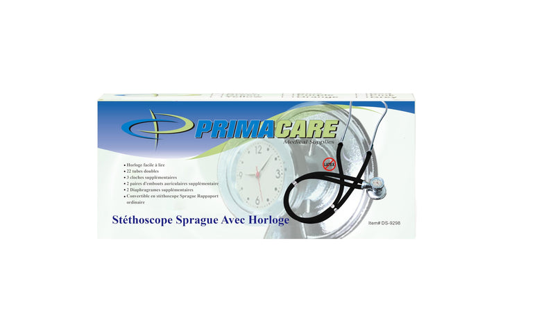 [Australia - AusPower] - Primacare DS-9298 Black Medical Clock Stethoscope with Analog Watch, 22" Tubing Convertible Regular Sprague Rappaport Stethoscopes, First Aid Emergency Essential Kits with Headset 
