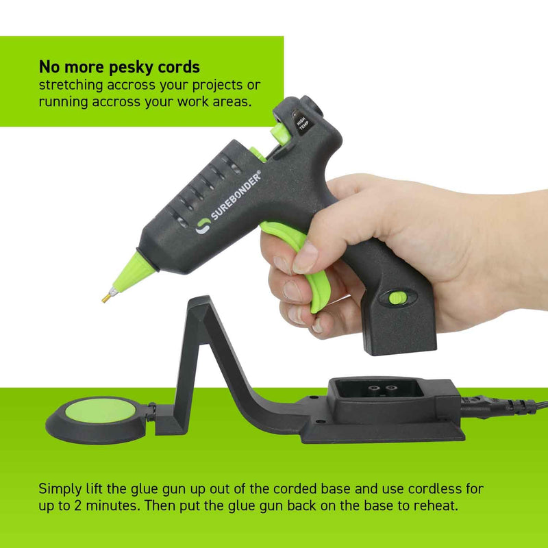 Surebonder Cordless/Corded High Temperature Mini Hot Glue Gun With Detail Tip, 20 Watt, Recharge With Portable Heat Stand (CL-195F),Black