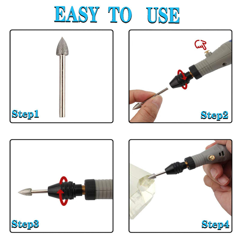 [Australia - AusPower] - Yuentoen Diamond Cutter Set, 20 Pieces Diamond Burr Grinding Pins for Dremel Rotary Tool Accessories with 1/8 Inch Shank for Stone Glass Ceramic Carving, Grinding, Polishing, Engraving 