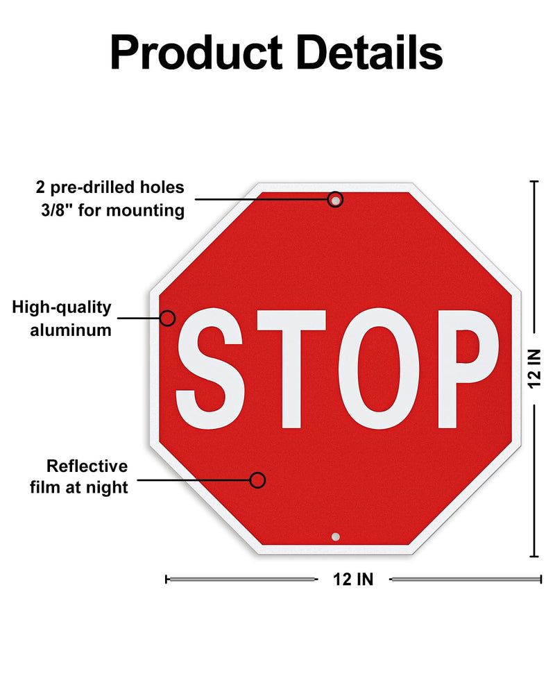 [Australia - AusPower] - Stop Signs, 12 x 12 Inches Rust-Free Aluminum, Street Slow Warning Reflective, Weather Resistant - Easy to Install 